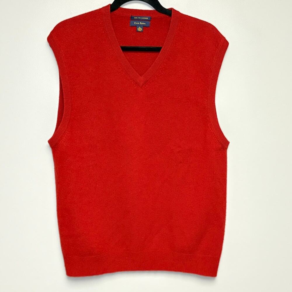 Club Room 100% Cashmere Red Grandpa Dad‎ Golf Luxury Sweater Vest Mens Sz L